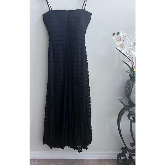 Tadashi 100% Silk Black Strapless Tiered Layered Evening Gown Maxi Dress Size 12 - Picture 2 of 8
